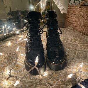 Brand new Dr. Marten Laurenne Distressed Patent Leather Lace Up Heel Boots